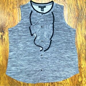 Liz McCoy Women 1X Sleeveless Top Blouse Heather Gray Stretch Ruffle
